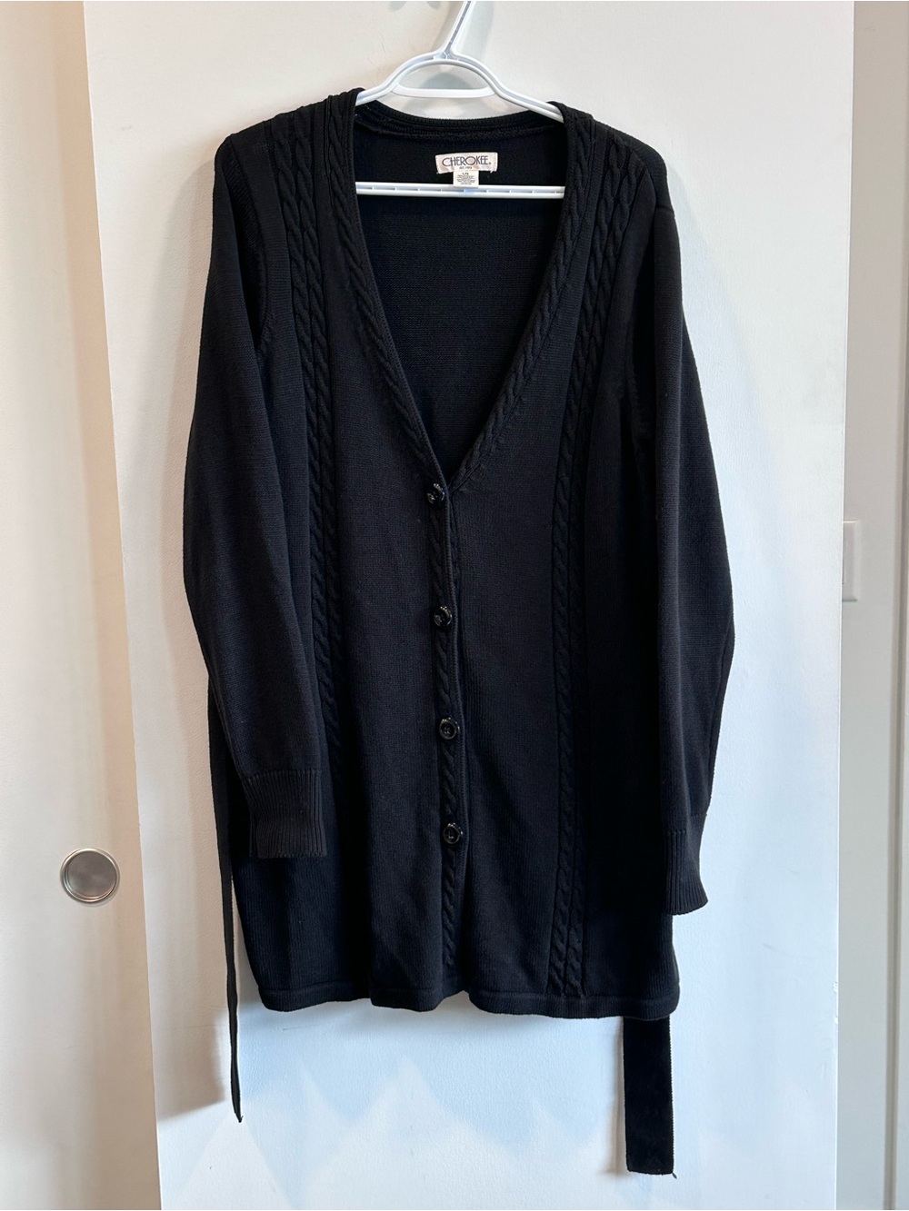 Cherokee Black V-Neck Button Front Cardigan with Cable Trim